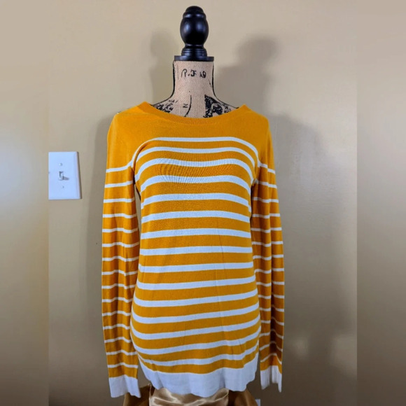 Banana Republic Sweaters - Mustard Stripe Pullover Sweater | Banana Republic